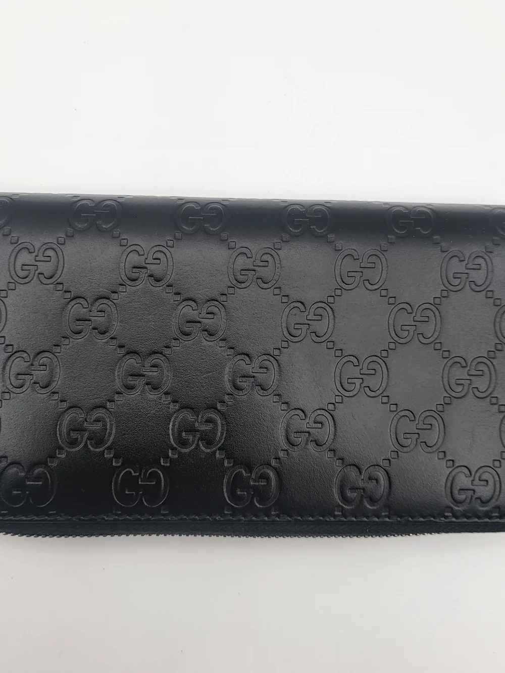 Gucci Black Embossed Calfskin Leather GG Motif Long Zip Wallet..Auth. w/COA.